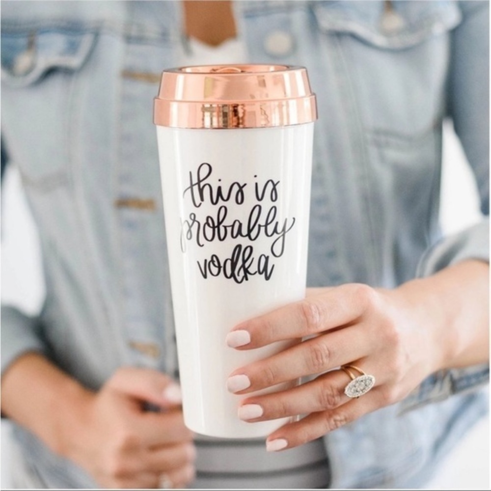 Rose Gold Tone Travel Tumbler Coffee Mug Funny Quote
